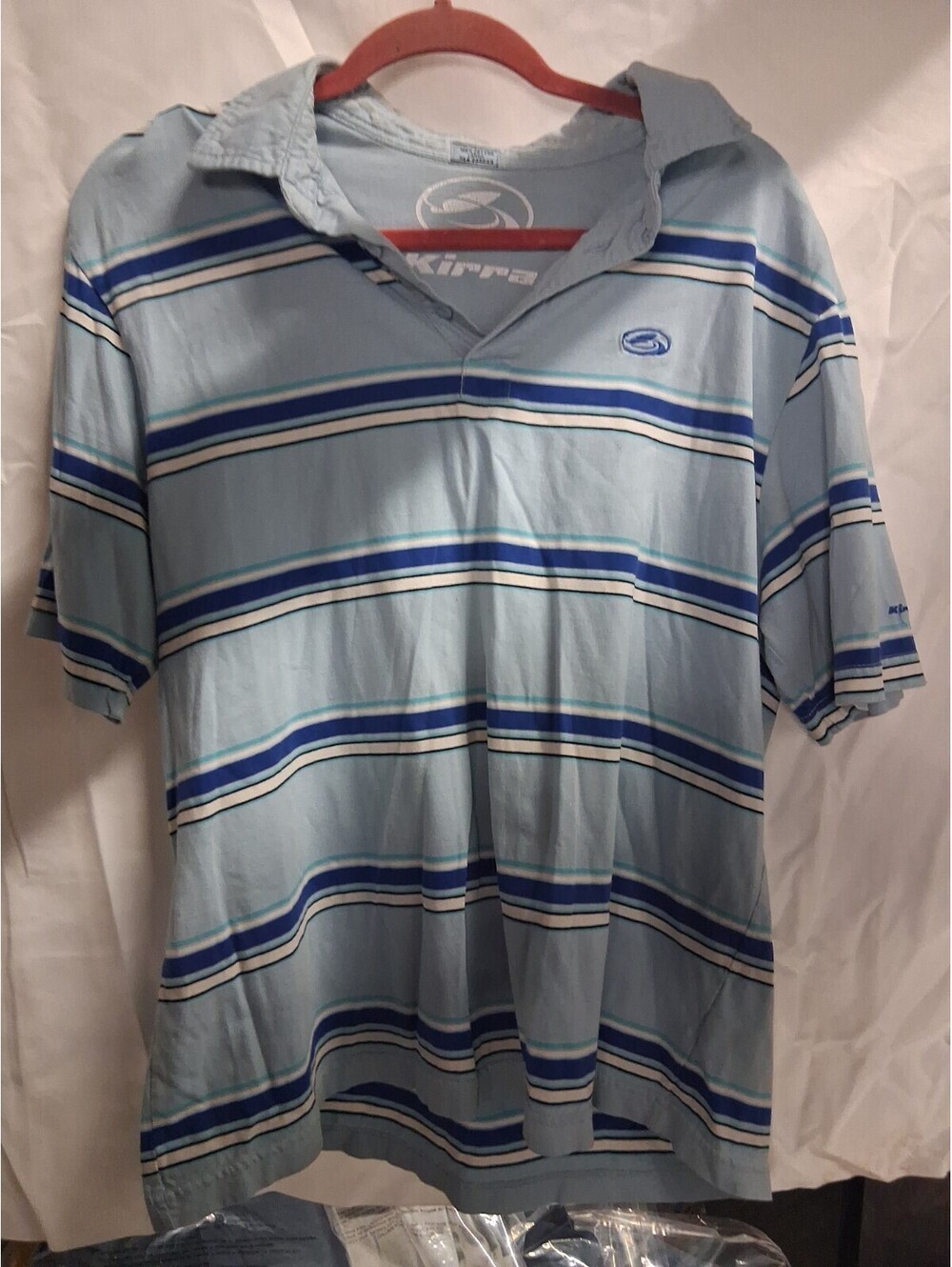 Y2K Kirra Polo Shirt Mens Large Striped Short Sleeve Casual Cotton Skate Surf G2